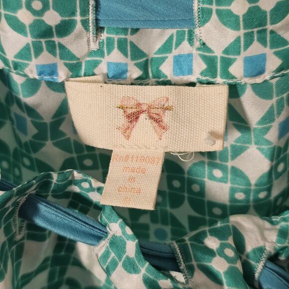 Geometric 100% Silk Tie Bow Blouse Green Size Medium Coquette Girly Feminine Y2K - Picture 3 of 6